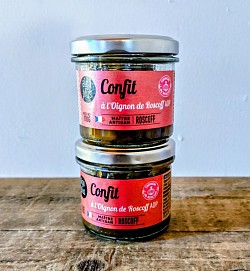 *Confits d'Oignons AOP de Rosscoff 90 grs... Excellent avec le Foie Gras mi-cuit sur une tranche de pain légèrement grillé..